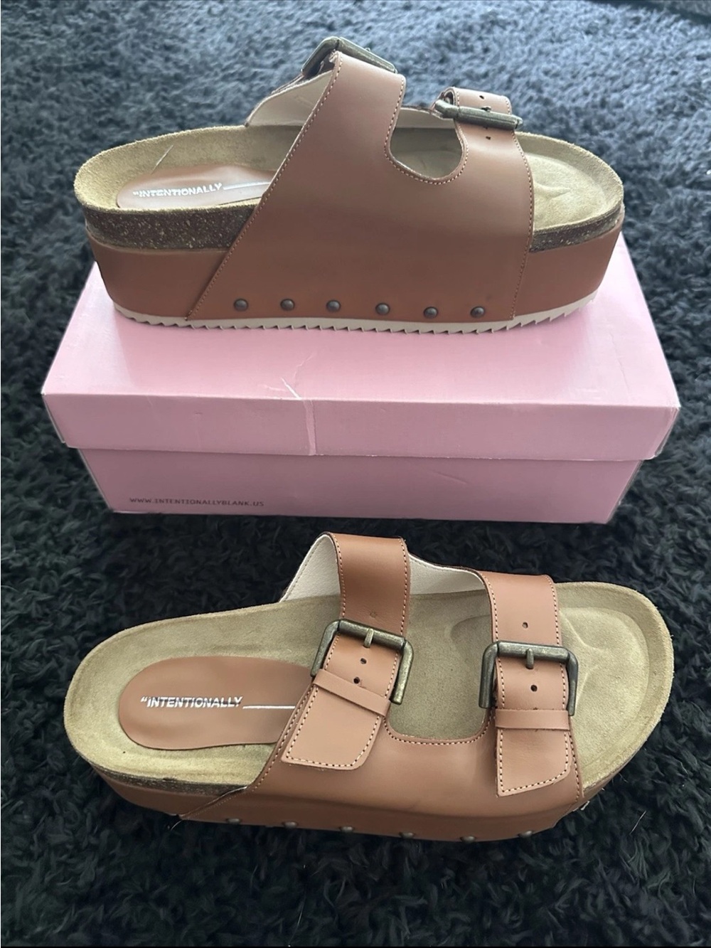 FP X Intentionally Blank Rule Breaker Flatform Sandals Leather Chestnut Size 41